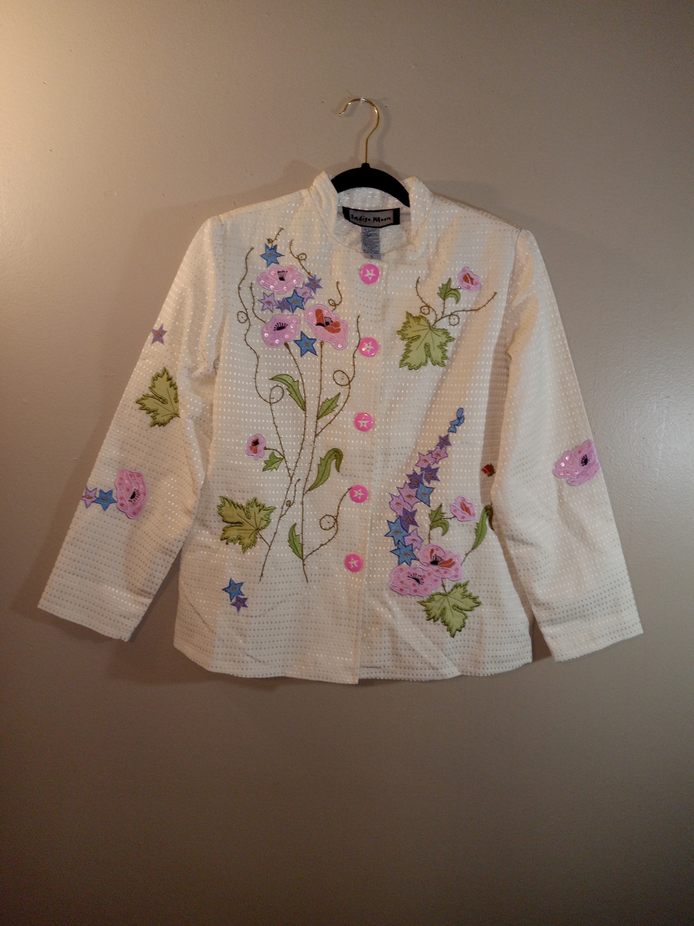 Ivory Floral Embroidered Button-Front Jacket